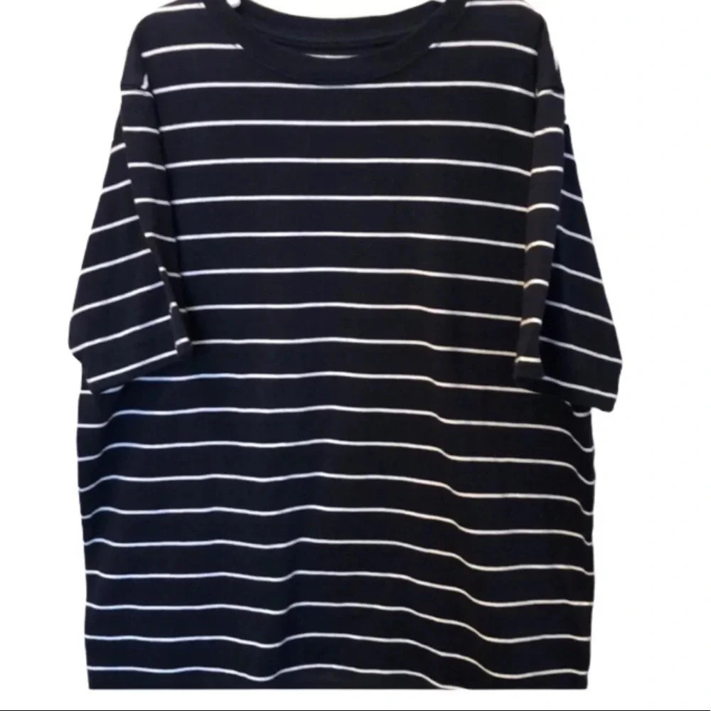 LANDS’ END NWOT BOYS TSHIRT TOP SHIRT SUMMER CASUAL NAVY BLUE STRIPES SIZE 10 12